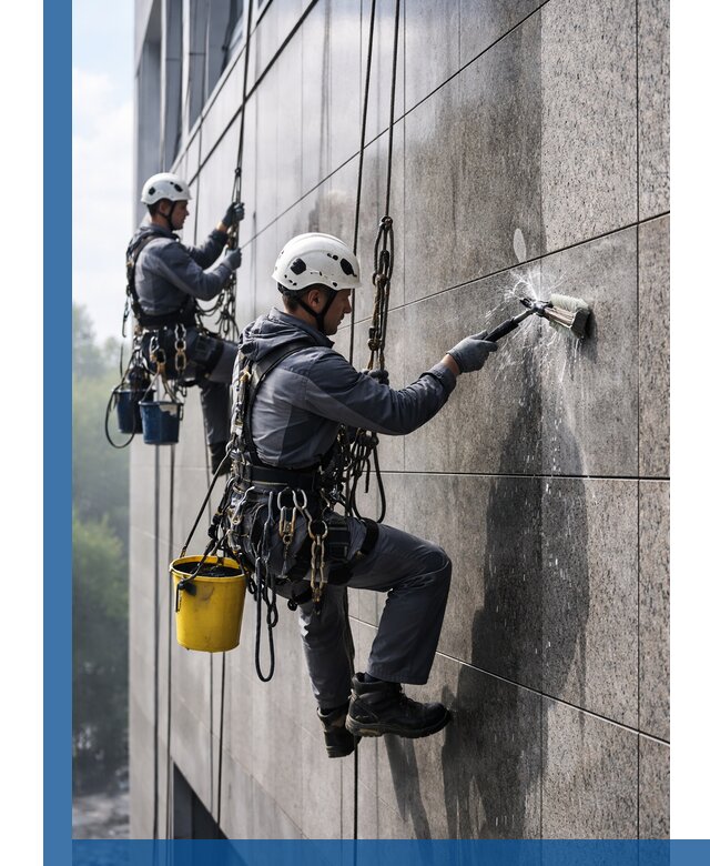 Профессиональная мойка фасада из керамогранита в Москве