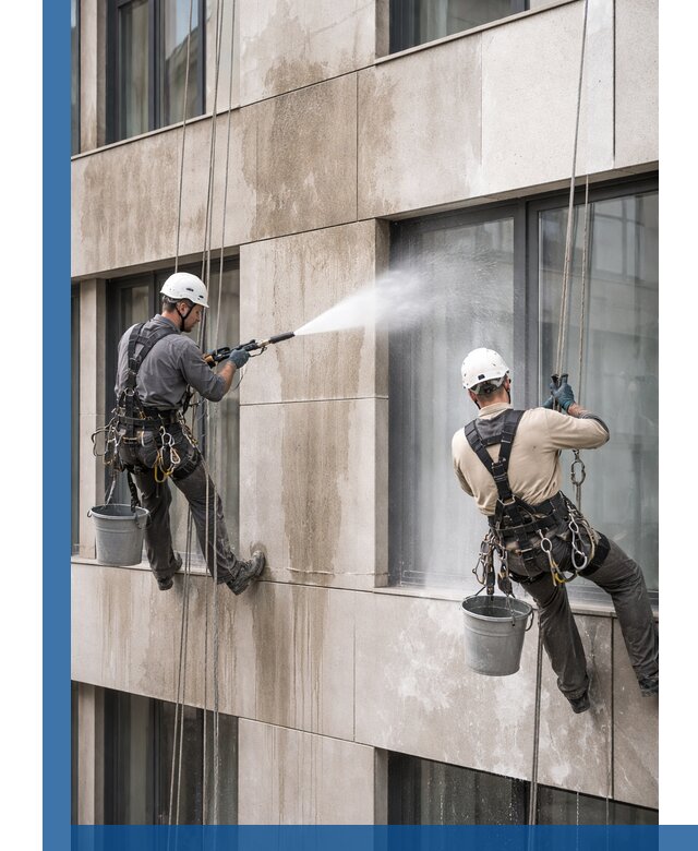 Послестроительная мойка фасада промышленным альпинизмом в Москве