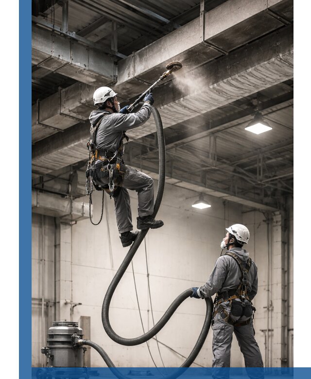 Обеспыливание потолочных конструкций в Москве промышленным альпинизмом