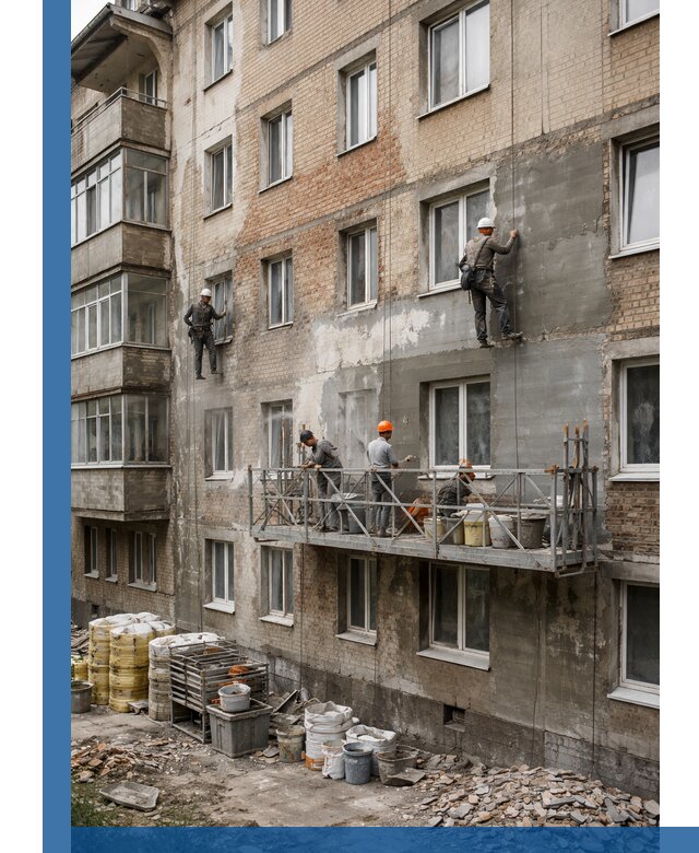 Капитальный ремонт фасада в Москве с восстановлением и гидроизоляцией