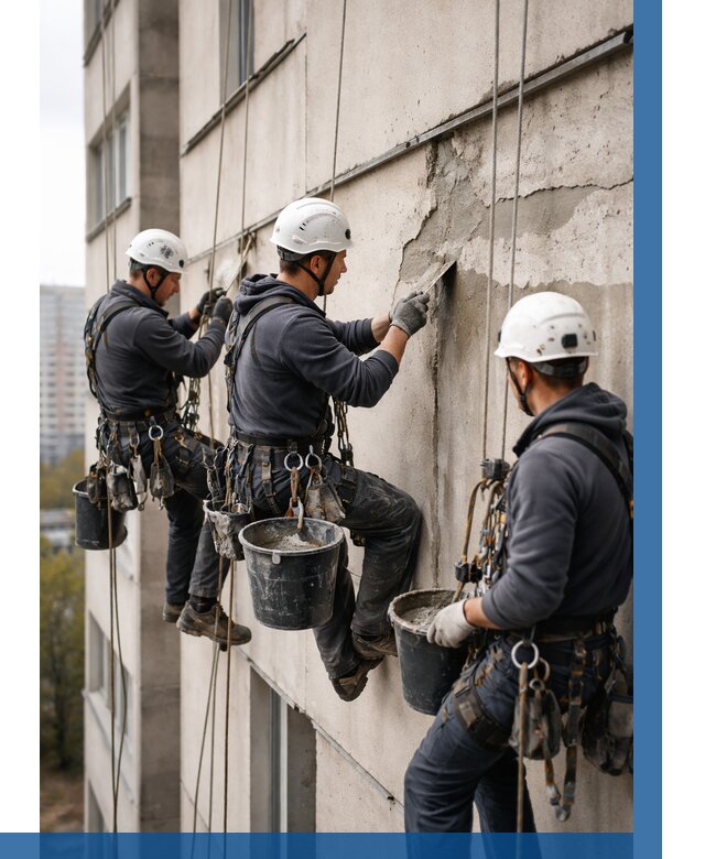 Ремонт бетонных элементов фасада в Москве от 2551 р. | ВЫСОТНИКМск