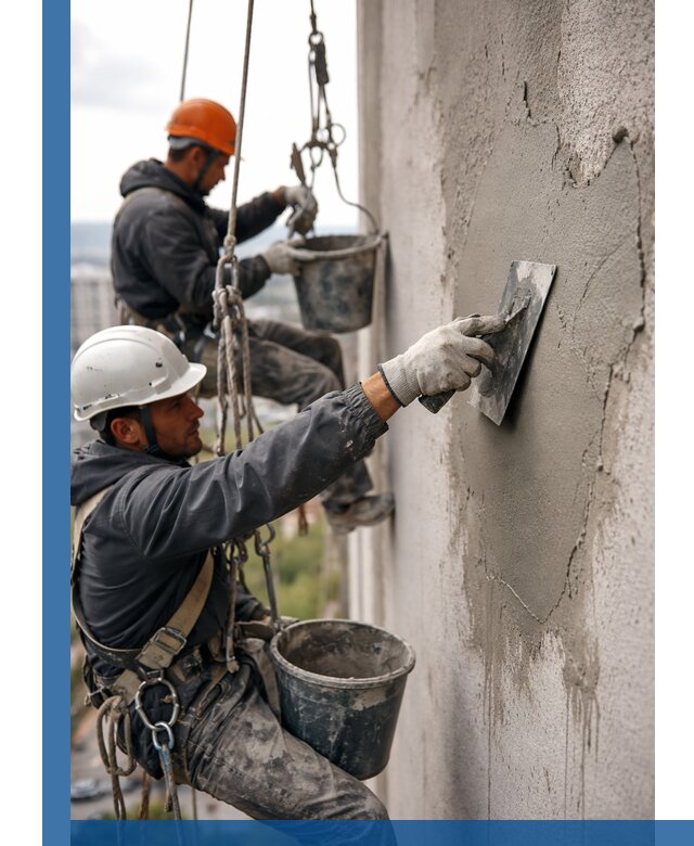 Штукатурка фасада на высоте в Москве профессиональные работы