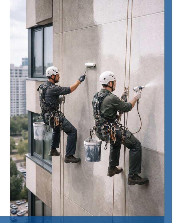 Покраска фасада альпинистами в Москве от 306 р. | ВЫСОТНИКМск