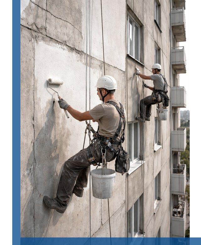 Покраска бетонного фасада в Москве для жилых и промышленных объектов