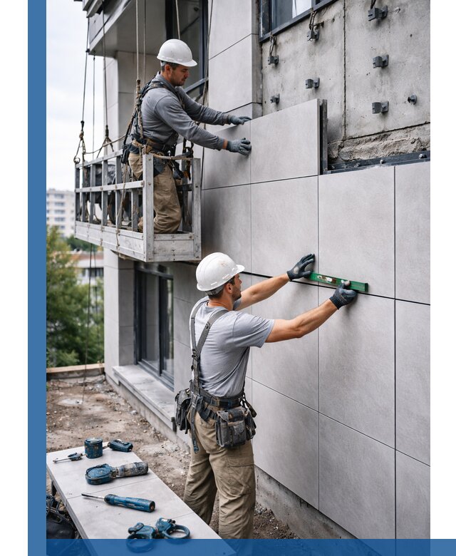 Монтаж керамогранита на фасад в Москве под ключ с гарантией качества