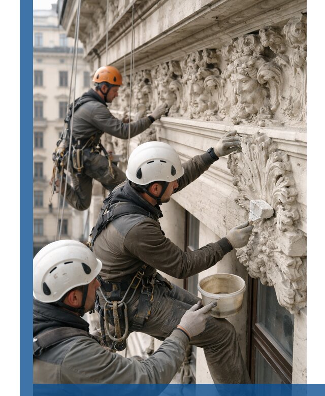 Реставрация фасадной лепнины с высотными работами в Москве