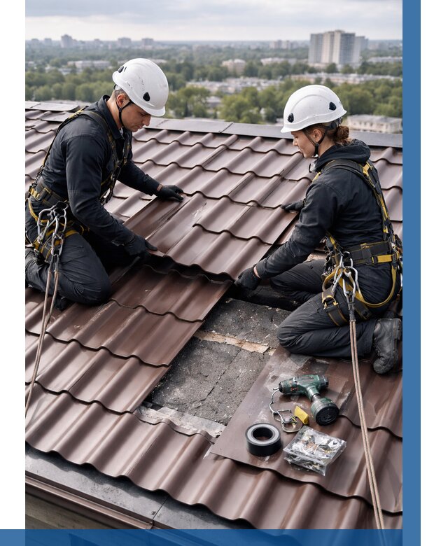 Ремонт металлочерепицы на крыше в Москве от 918 р. | ВЫСОТНИКМск