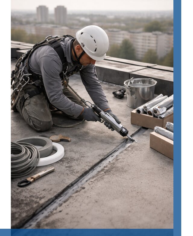 Герметизация швов кровли в Москве от 459 р./м2 | ВЫСОТНИКМск