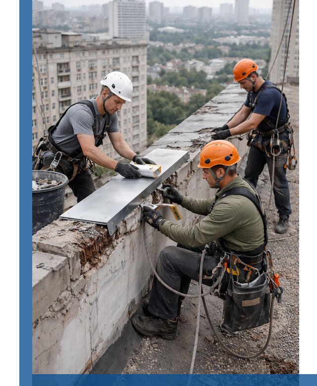 Ремонт парапета на кровле в Москве, высотные работы с гарантией