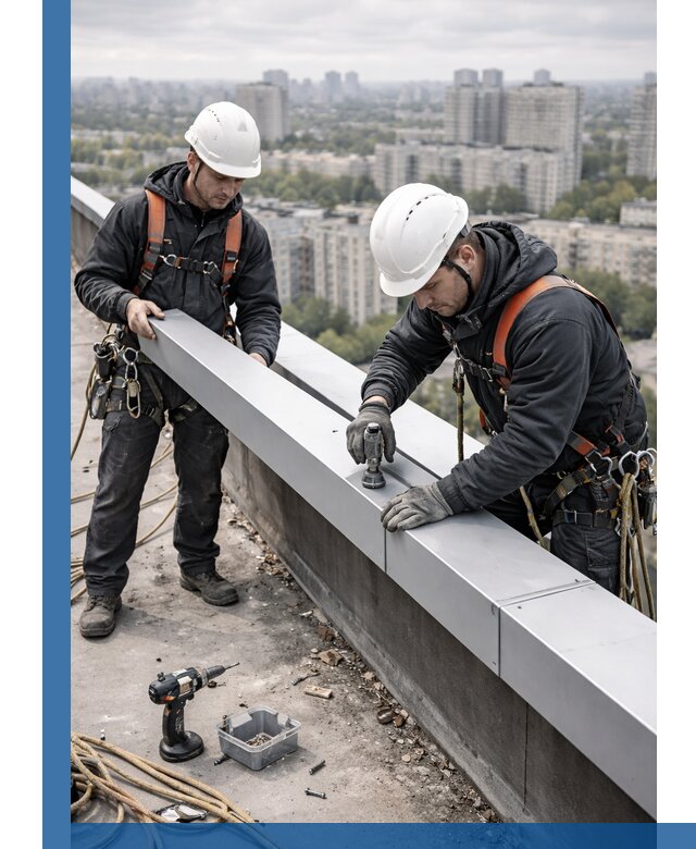 Монтаж парапетных крышек и ограждений кровли в Москве