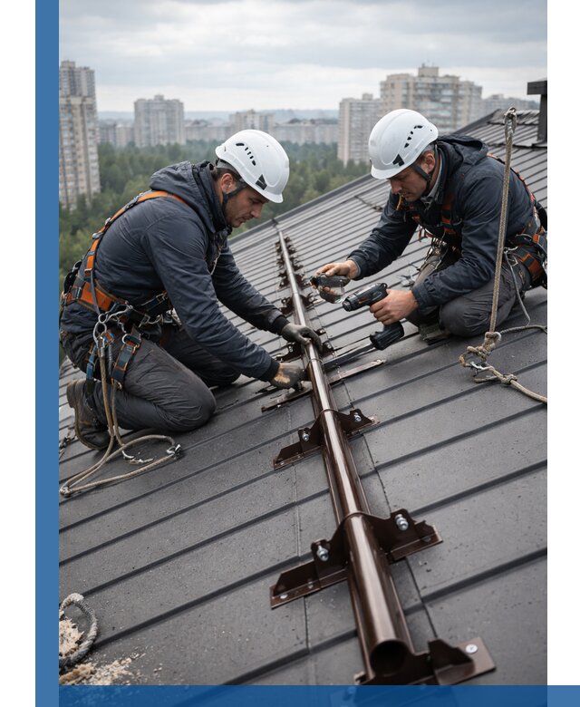Монтаж снегозадержателей на кровле зданий в Москве под ключ