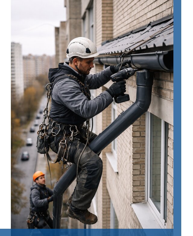 Монтаж водосточной системы на здании в Москве от 5101 р. | ВЫСОТНИКМск