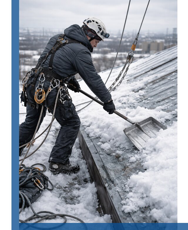 Профессиональная очистка кровли от снега и наледи в Москве