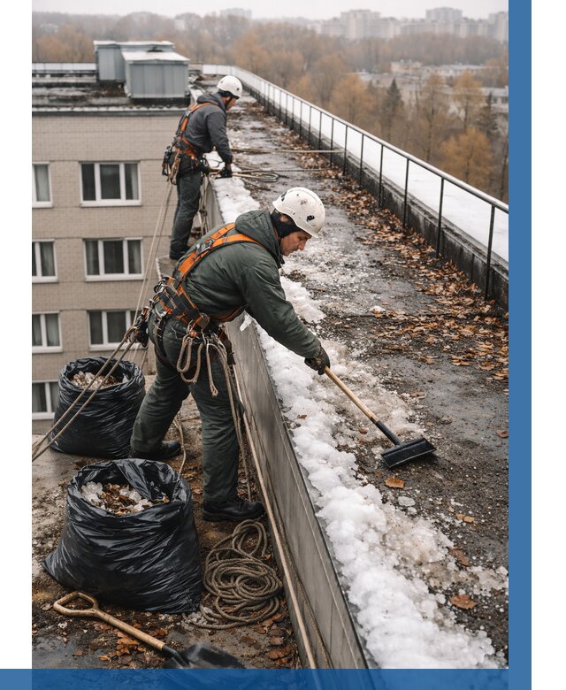 Очистка кровли по периметру в Москве от 561 р. | ВЫСОТНИКМск