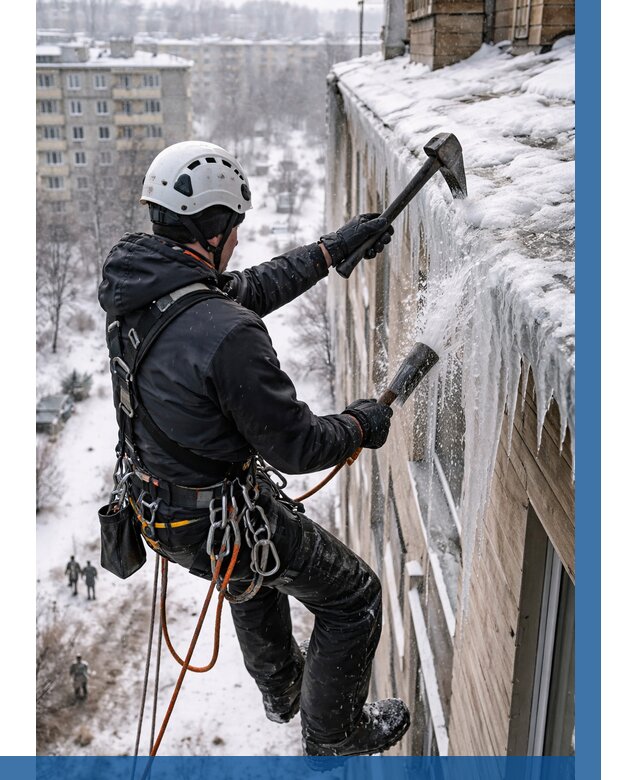 Сбивание сосулек с крыши в Москве по цене от 4591 р. | ВЫСОТНИКМск