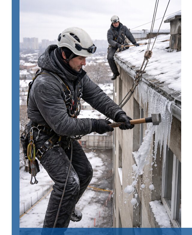 Сбивание и удаление сосулек с крыши в Москве безопасно