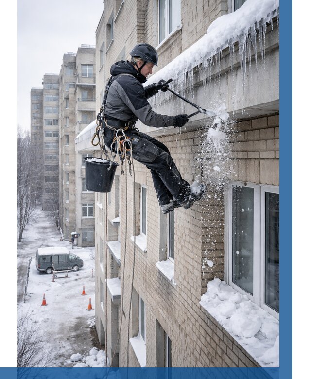 Удаление наледи с карнизов в Москве от 357 р. | ВЫСОТНИКМск