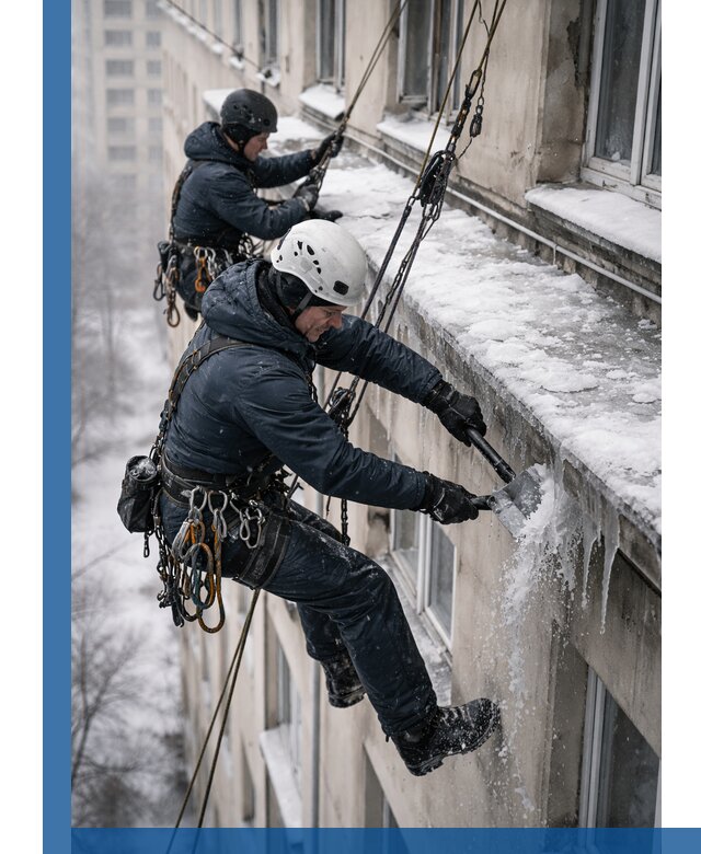 Удаление наледи и сосулек с карнизов в Москве профессионально