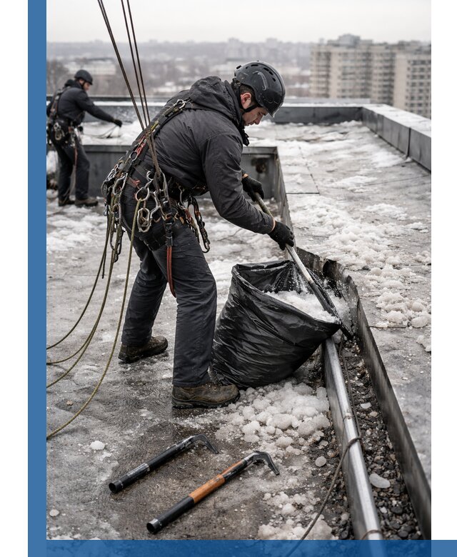 Аварийная очистка кровли в Москве от промальпинистов