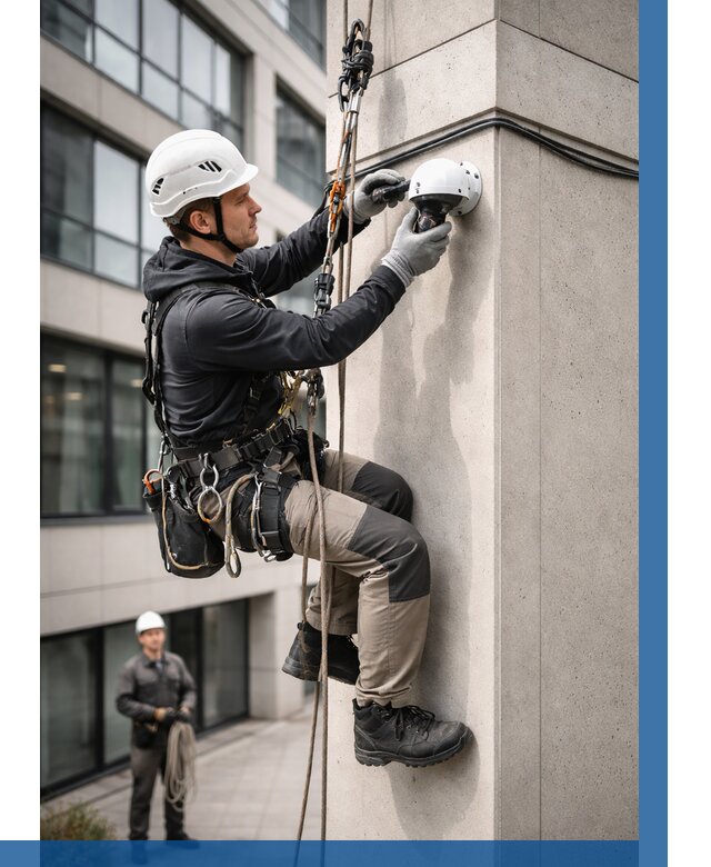 Монтаж камер видеонаблюдения на фасаде в Москве от 8672 р.-ВЫСОТНИКМск