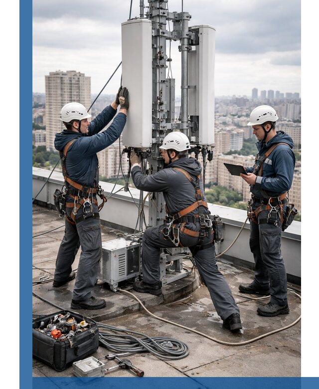 Монтаж антенн связи на крыше в Москве с вводом в эксплуатацию