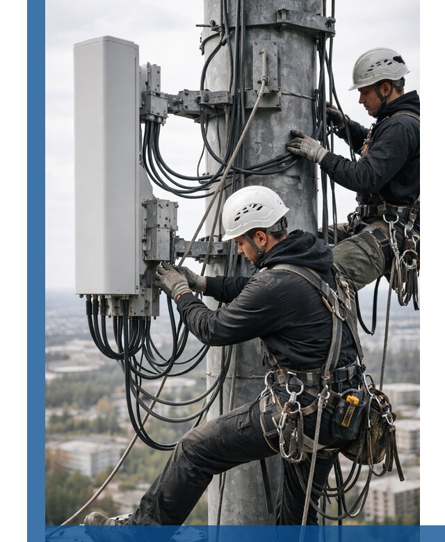 Монтаж оборудования связи на мачте в Москве с пусконаладкой