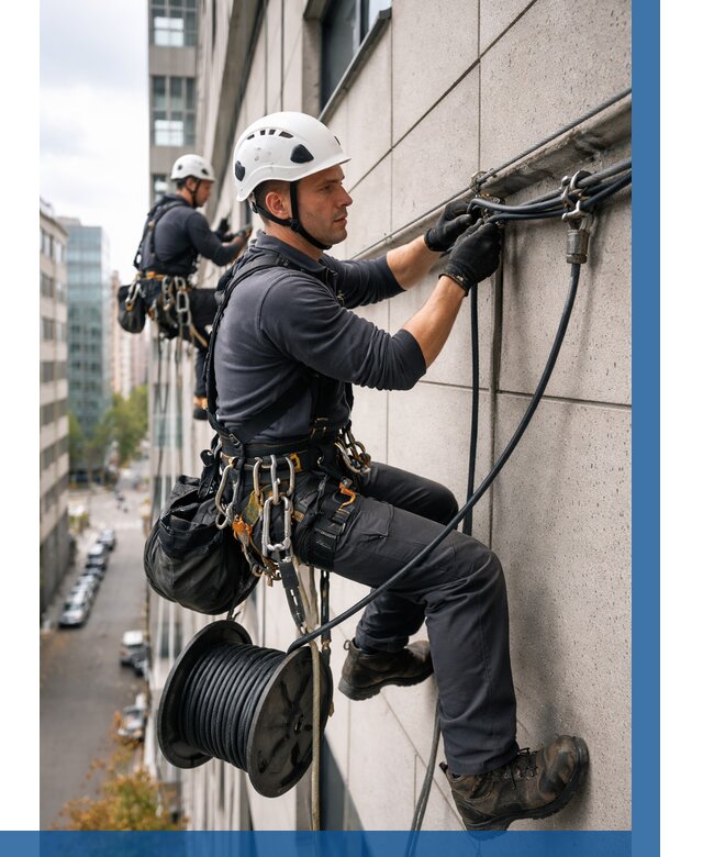 Прокладка кабеля по фасаду в Москве от 357 р. | ВЫСОТНИКМск