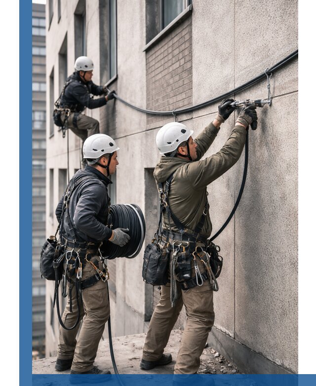 Прокладка кабеля по фасаду в Москве, профессиональный монтаж