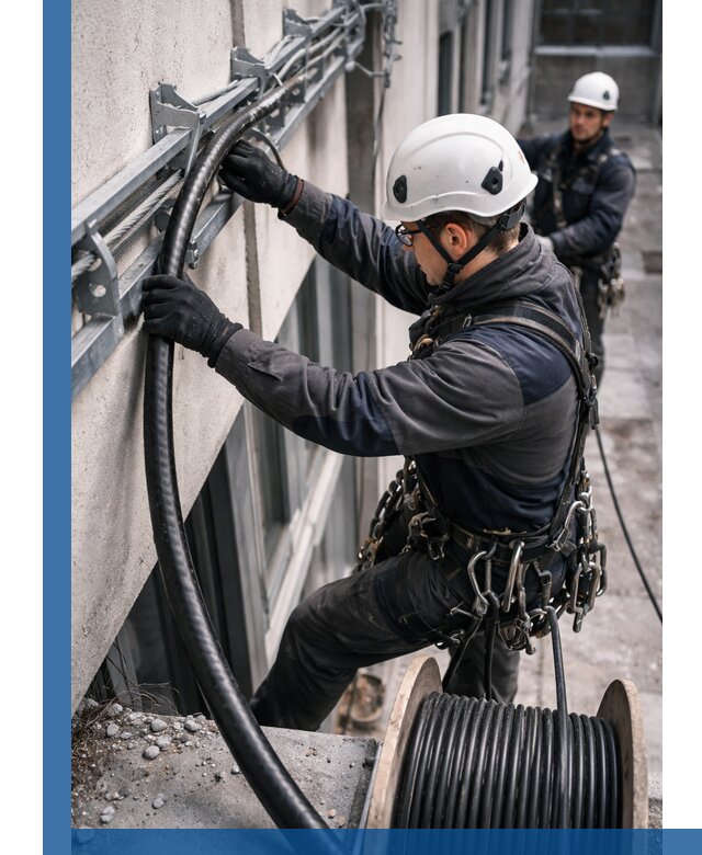 Протяжка кабеля питания на высоте в Москве с гарантией безопасности и качества