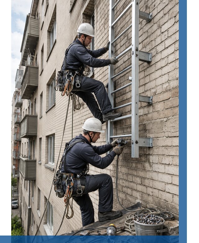 Монтаж пожарной лестницы в Москве от 25505 р заказать у ВЫСОТНИКМск