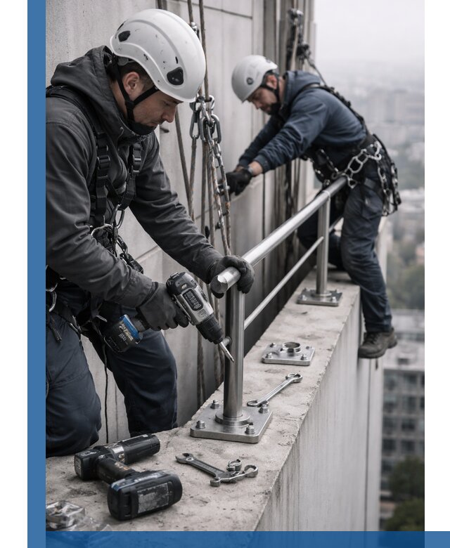 Монтаж перил на высоте в Москве для жилых и промобъектов