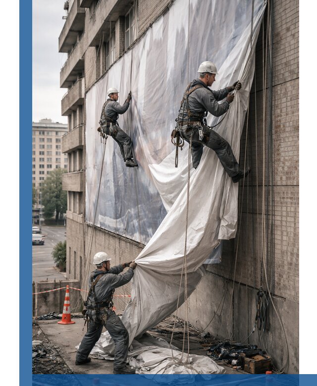 Демонтаж баннеров с фасада в Москве оперативно и безопасно
