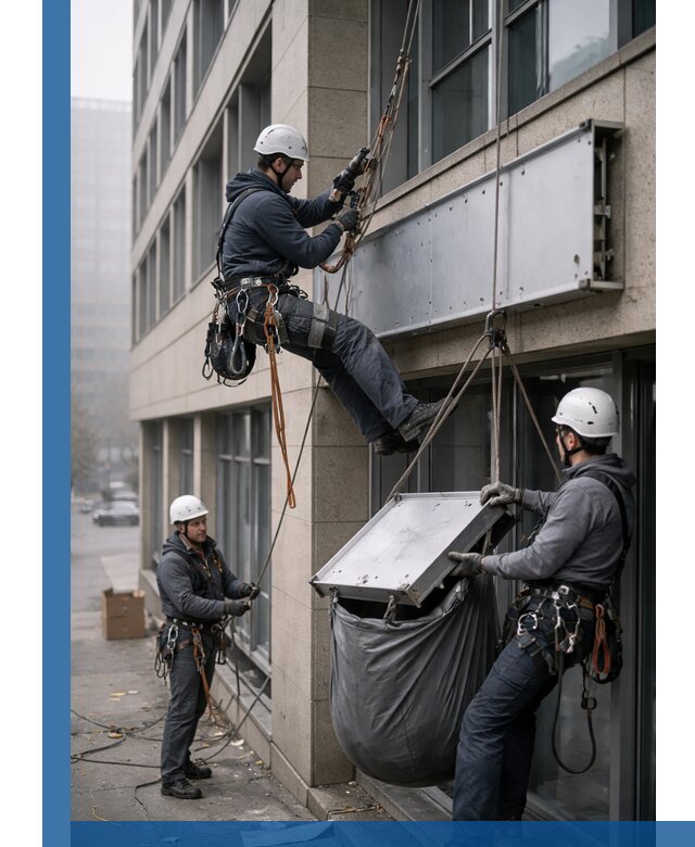 Демонтаж рекламной вывески с высотными работами в Москве