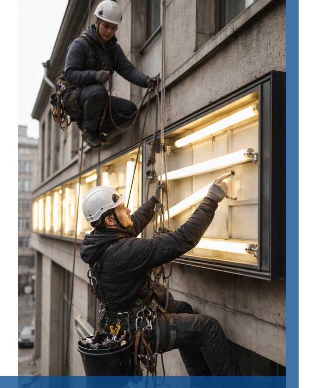 Замена ламп в вывеске в Москве под ключ от 3571 р. | ВЫСОТНИКМск