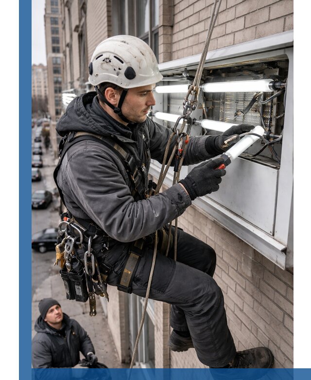 Профессиональная замена ламп в наружной вывеске в Москве