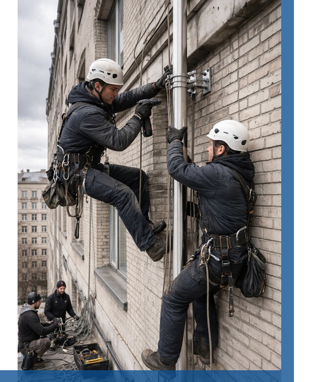 Монтаж флагштока на здании в Москве от 6631 р. | ВЫСОТНИКМск