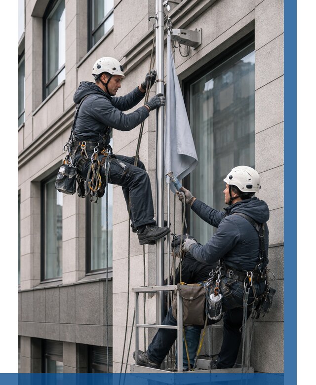 Установка флагов на фасаде в Москве от 4591 р. | ВЫСОТНИКМск