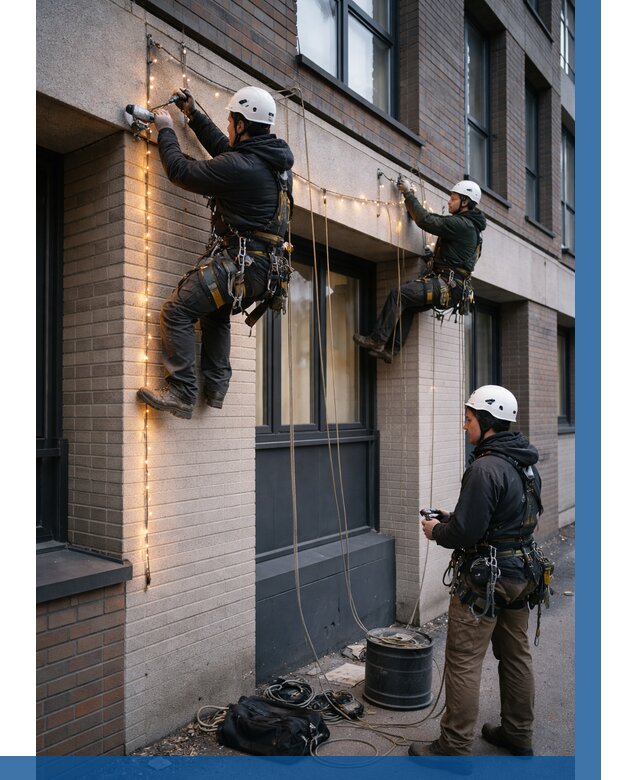 Монтаж гирлянд на фасаде в Москве от 3571 р. | ВЫСОТНИКМск