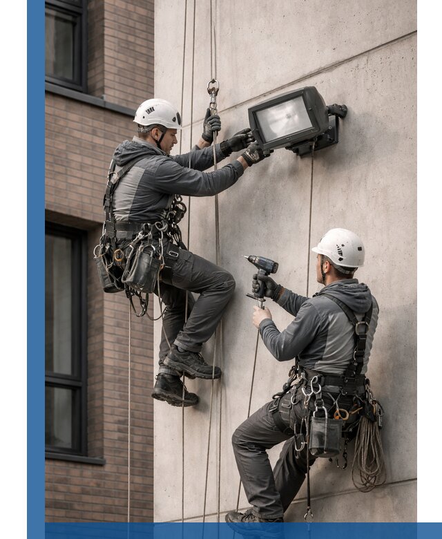 Профессиональный монтаж фасадных прожекторов в Москве под ключ