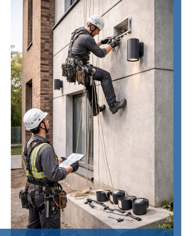 Монтаж фасадного освещения в Москве от 2551 р. | ВЫСОТНИКМск