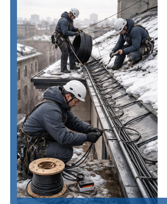 Монтаж греющего кабеля на кровле в Москве под ключ