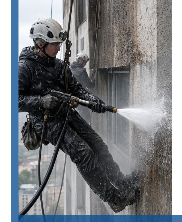 Гидроструйная очистка фасадов и конструкций в Москве