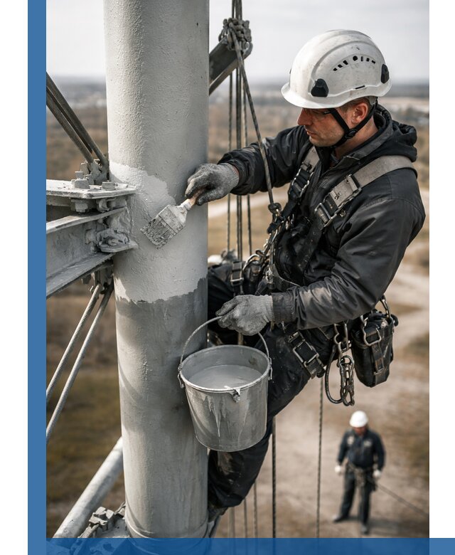 Покраска мачт связи в Москве промышленными альпинистами