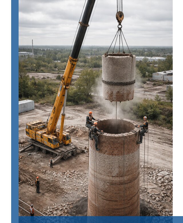 Демонтаж дымовой трубы в Москве с гарантиями безопасности