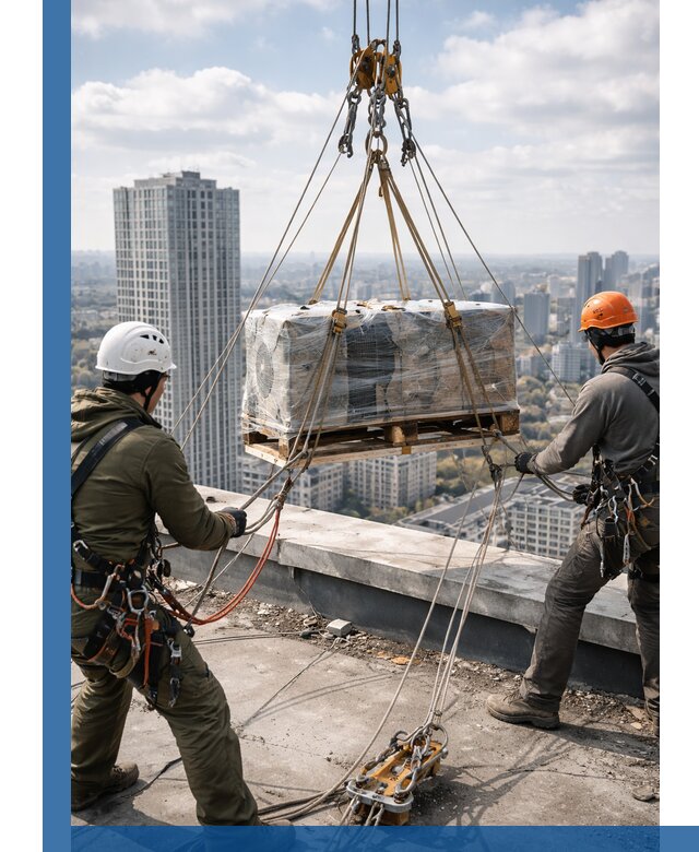 Подъем и монтаж крупногабаритных грузов на крышу в Москве