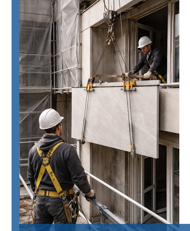 Подъем керамогранита на этаж в Москве грузчиками и техникой