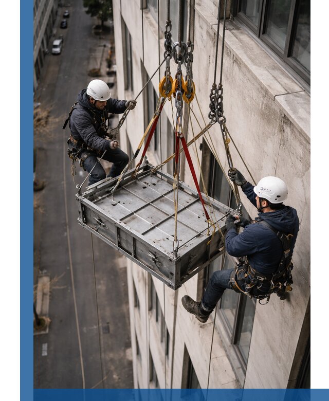 Спуск и подъем грузов по фасаду в Москве для зданий
