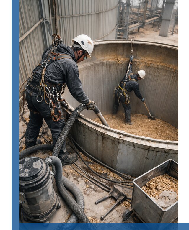 Профессиональная чистка зерновых бункеров в Москве с выездом