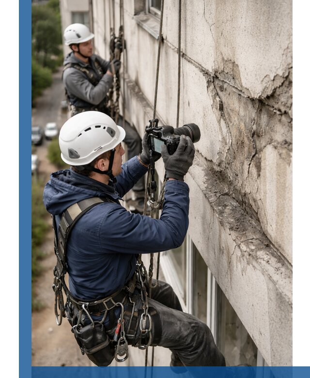 Фотофиксация дефектов фасада с высотной съемкой в Москве